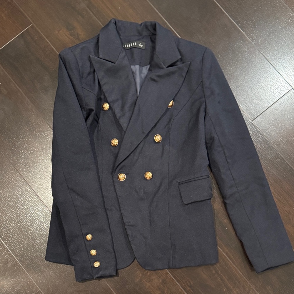 Lioness Dark Blue Pea Coat Blazer with Gold Buttons